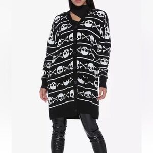 Hot Topic Skull & Crossbones Cardigan Halloween Medium M Sweater Black White
